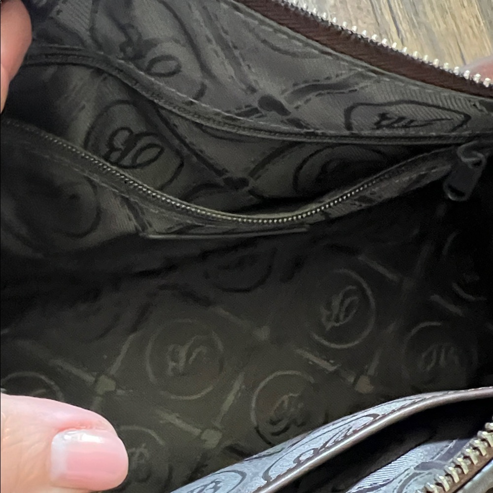 Brighton Dark Brown Woven Leather Satchel with Medallion Accent - Picture 4 of 4